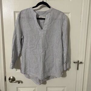 Vineyard Vines Medium top Striped Linen Savannah Popover Tunic Blue White Beachy